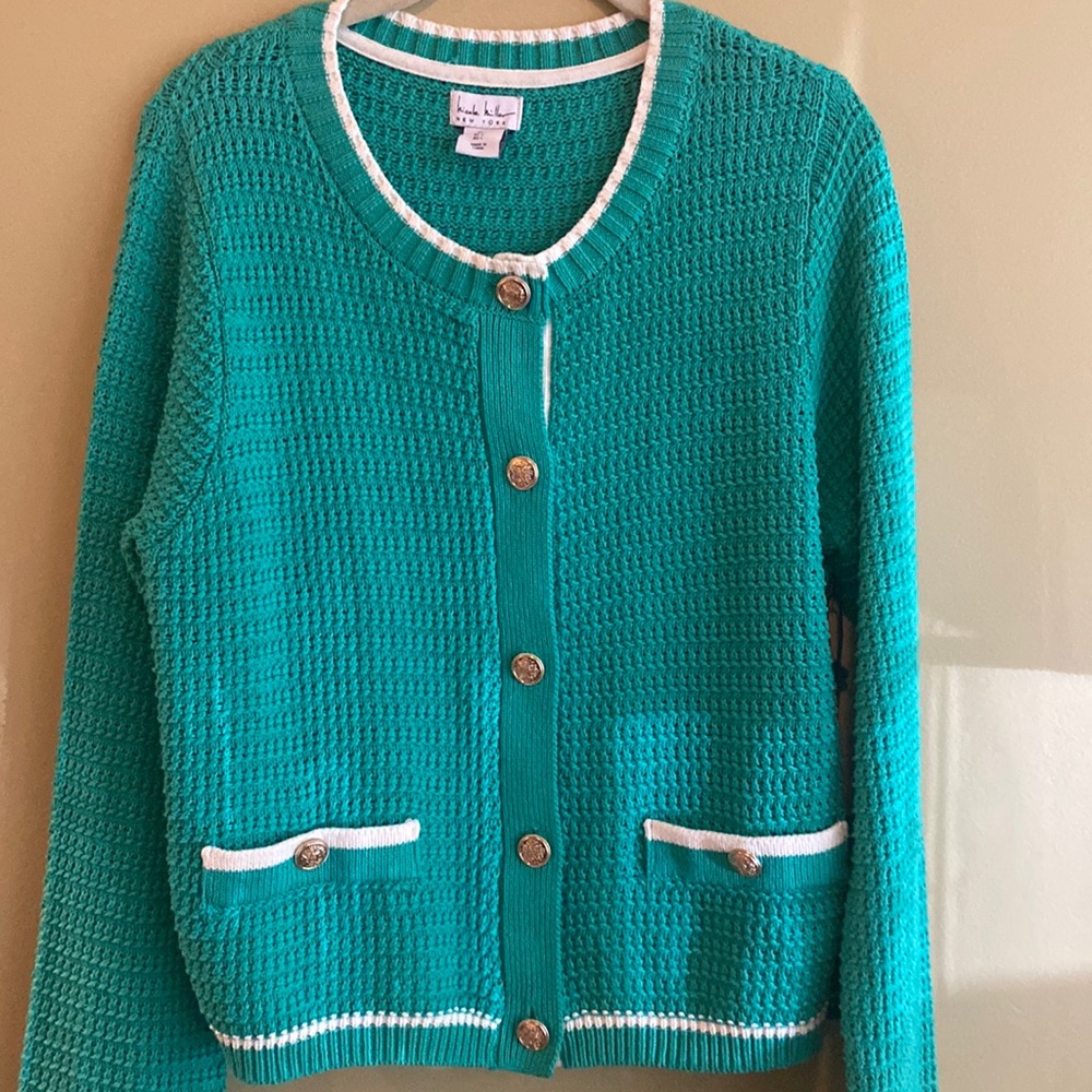 Nicole Miller Button Waffle Knit Cardigan